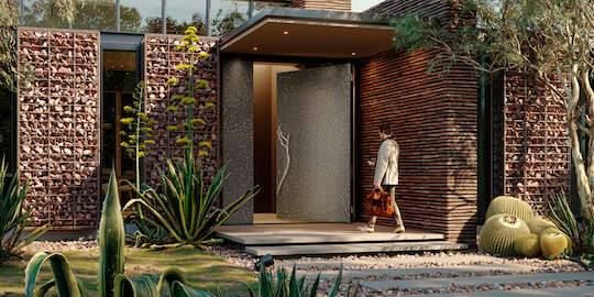 Modern villa with aluminium pivot doors